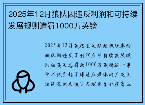 2025年12月狼队因违反利润和可持续发展规则遭罚1000万英镑